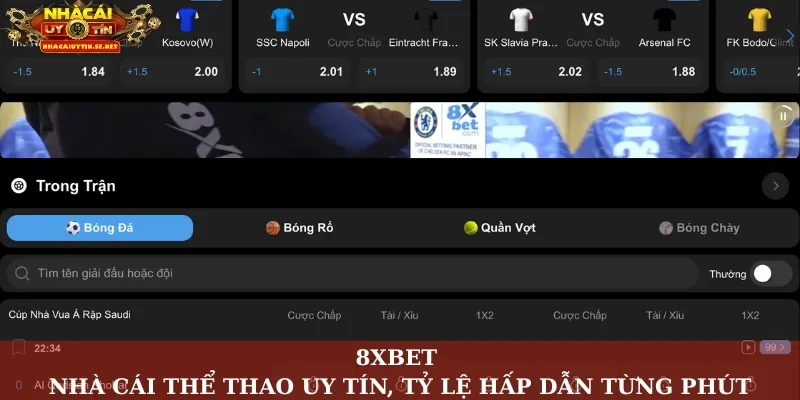 8Xbet – Nhà cái thể thao uy tín, tỷ lệ hấp dẫn từng phút